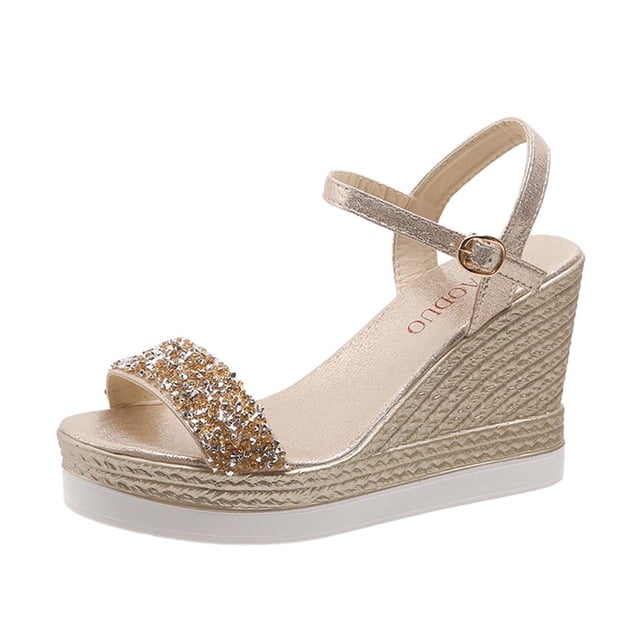Hyknon Sandals for Women Open Toe Casual Shoes Rhinestone Comfortable Platform Wedge Sandals Shoes Arch Support Comfortable Sandals