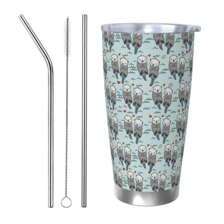 

Salouo Sea Otter Print 20oz Tumbler with Lid Stainless Steel Vacuum Insulated Tumbler Durable Insulated Coffee Mug Thermal Cup with Splash Proof Sliding Lid-Straw Three-piece Set