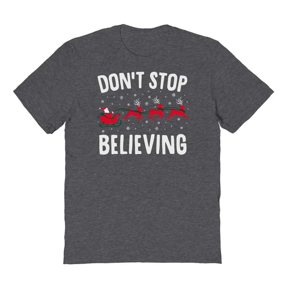 Christmas Holiday Dont Stop Believing Graphic Dark Heather Men's Cotton T-Shirt