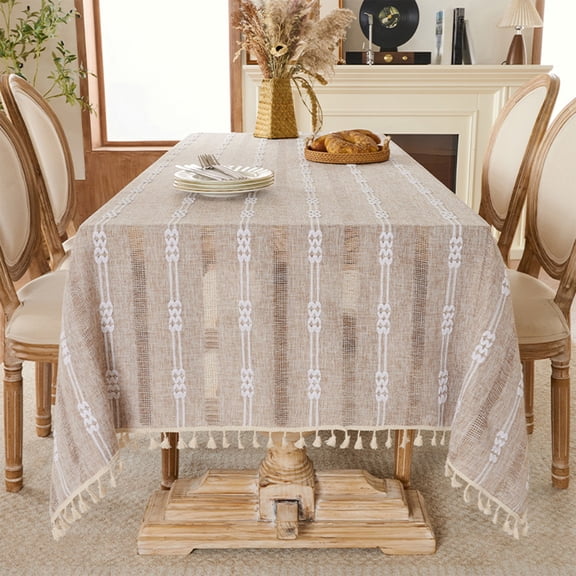 Openwork Jacquard Tablecloth with Tassel Embroidery, Elegant Dining Table Cover for Restaurant Home Decor, Washable Polyester Rectangular Table Cloth for Kitchen Party Wedding Holiday Celebration