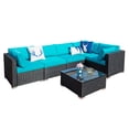 thumbnail image 1 of Cozyhom 6 Pieces Outdoor Wicker Rattan Furniture Set,Patio PE Wicker Conversation Set with Coffee Table,Blue, 1 of 6