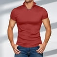 thumbnail image 2 of ZCFZJW Men's Muscle Polo Shirts V Neck Slim Fit Ribbed T Shirts Summer Short Sleeve Golf Collar Shirt Knit Casual Athletic Tee with Necklace Red S, 2 of 9