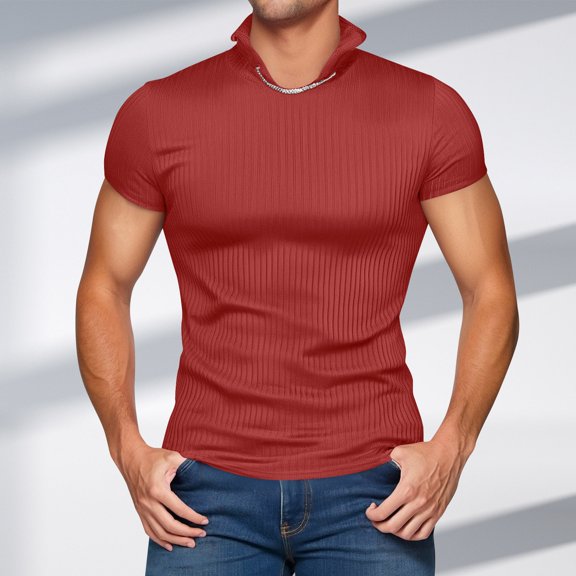 DJDLJWCJ Mens Short Sleeve Shirts, Summer Solid Crewneck Muscle Tee Shirt Summer Casual T Shirt Red XL