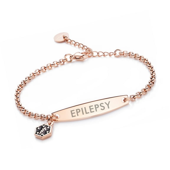 linnalove Medical id bracelet for Women Rose gold epilepsy alert bracelets