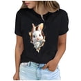thumbnail image 2 of Tops de Cuello Alto para las Mujeres Amante Impreso Camiseta Cuello Redondo Manga Corta, Poliéster Spandex, 2 of 7
