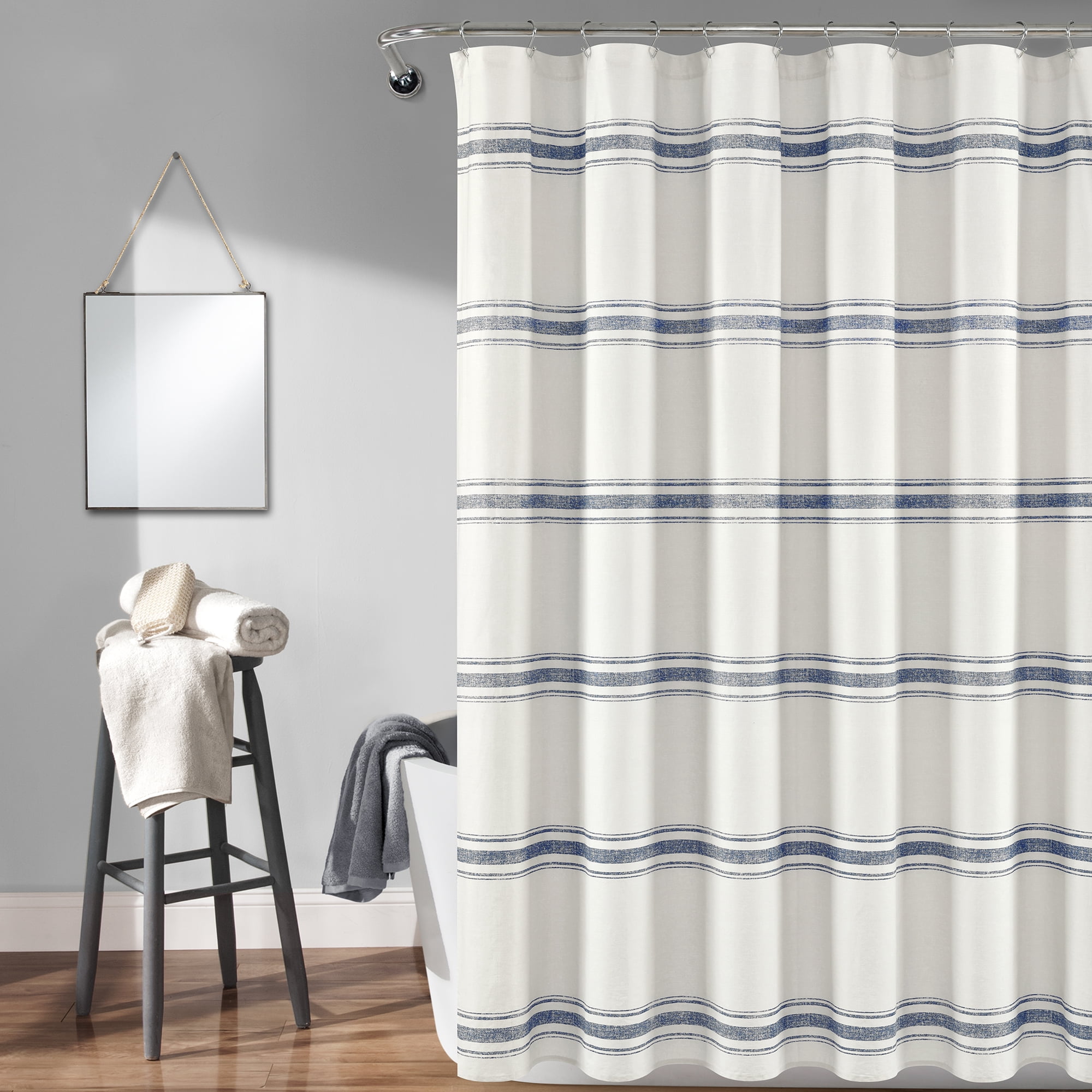 Gray Barn Door and Metal Nail Waterproof Bathroom Fabric Shower Curtain 71in 