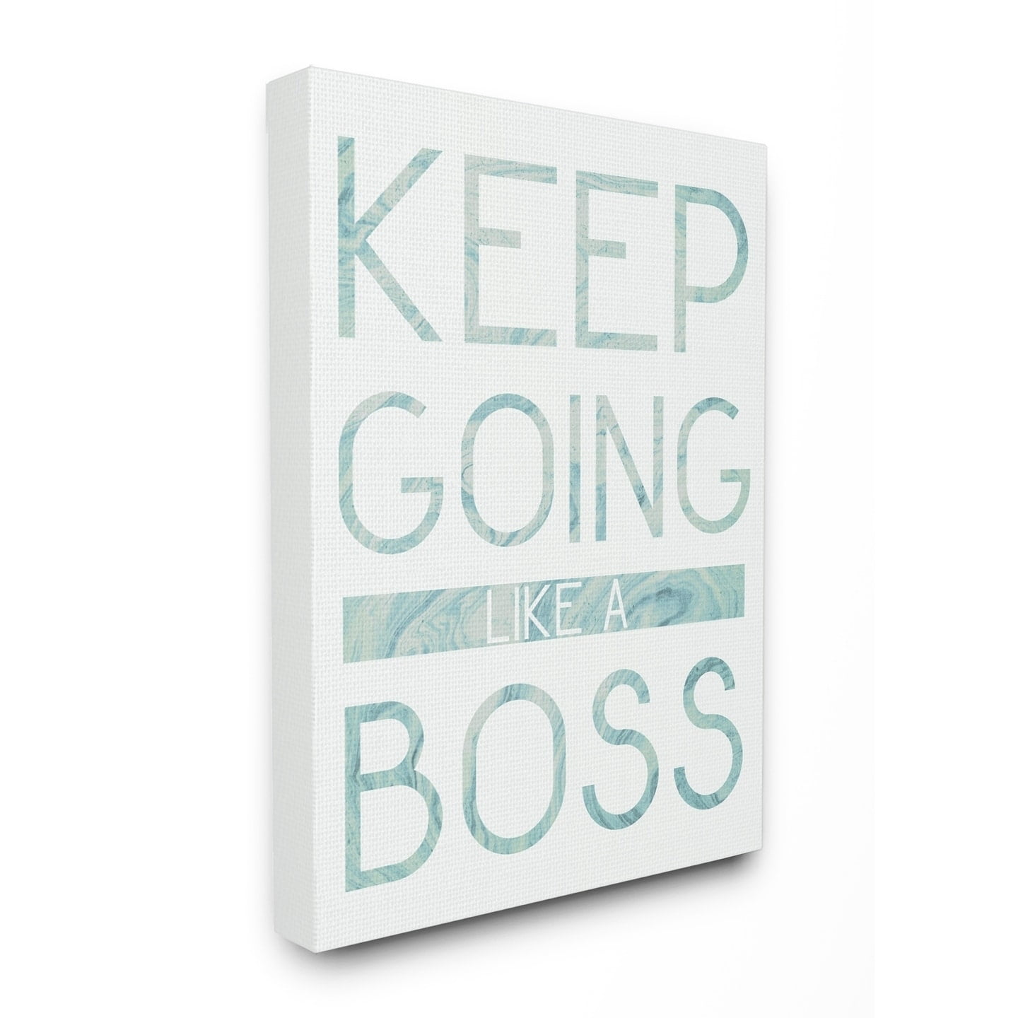 The Stupell Home Decor Collection Keep Going Like A Boss Pastel Blue Marble Paper Typography Stretched Canvas Wall Art, 30 x 40
