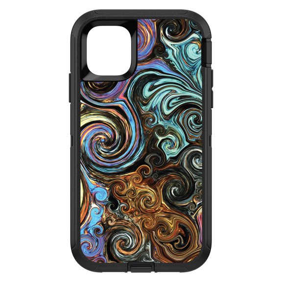 DistinctInk Custom SKIN / DECAL compatible with OtterBox Defender for iPhone 11 Pro (5.8" Screen) - Gold Brown Black Blue Abstract Swirls - Abstract Swirls