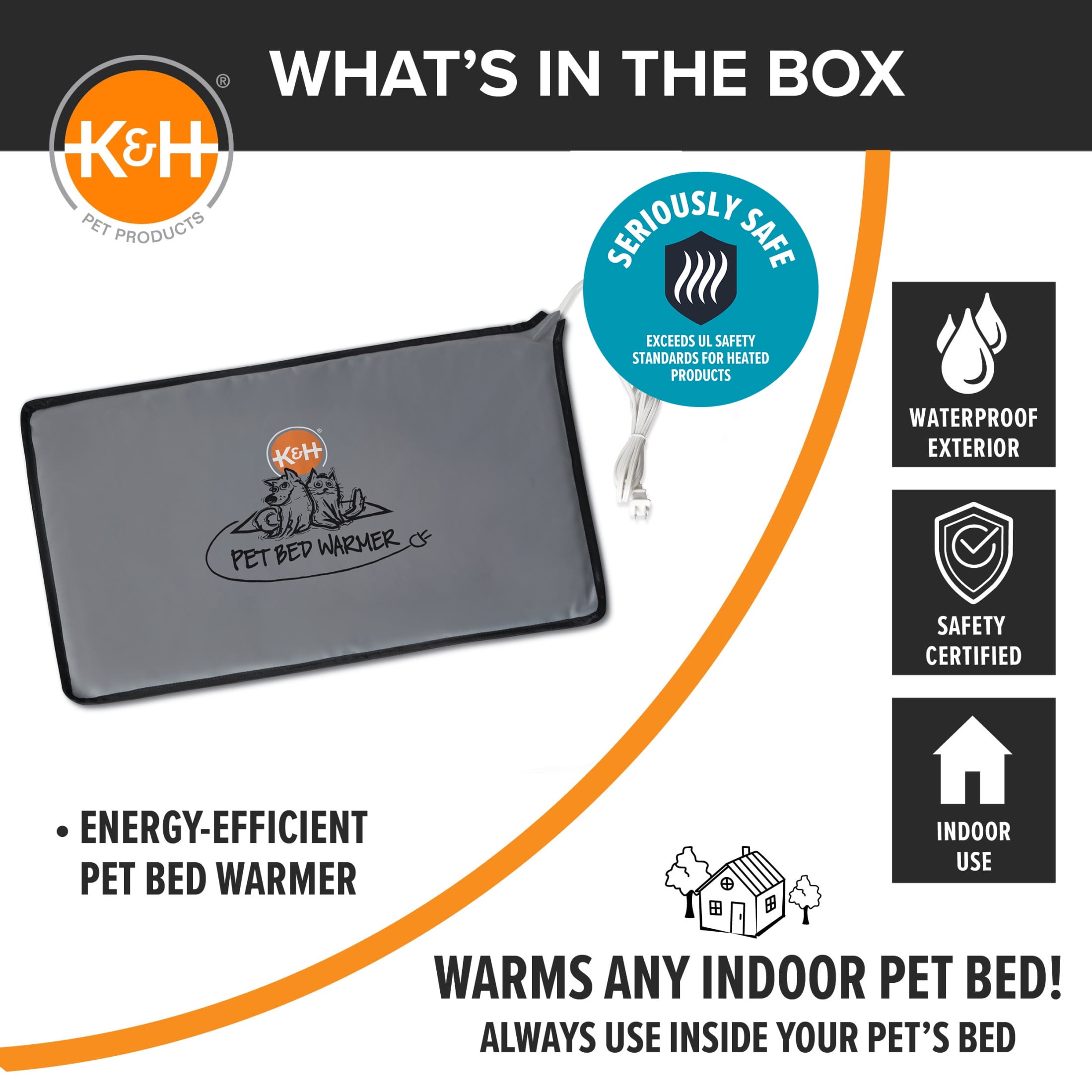 K&H Pet Products Pet Bed Warmer for Cats & Dogs Gray, XL 15.75 x 25.5 inches