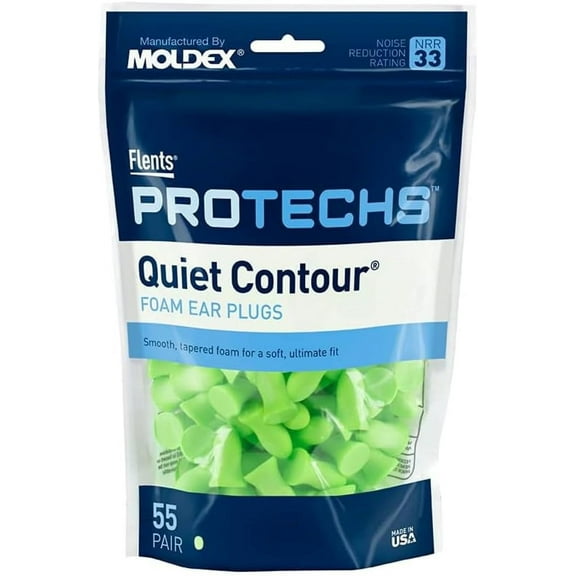 Flents Quiet Contour Ear Plugs, 55 Pair, Contour to Ear, NRR 33, Made in the USA