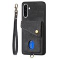 thumbnail image 2 of Funda tipo cartera retro plegable de piel para teléfono con correa, 2 of 4