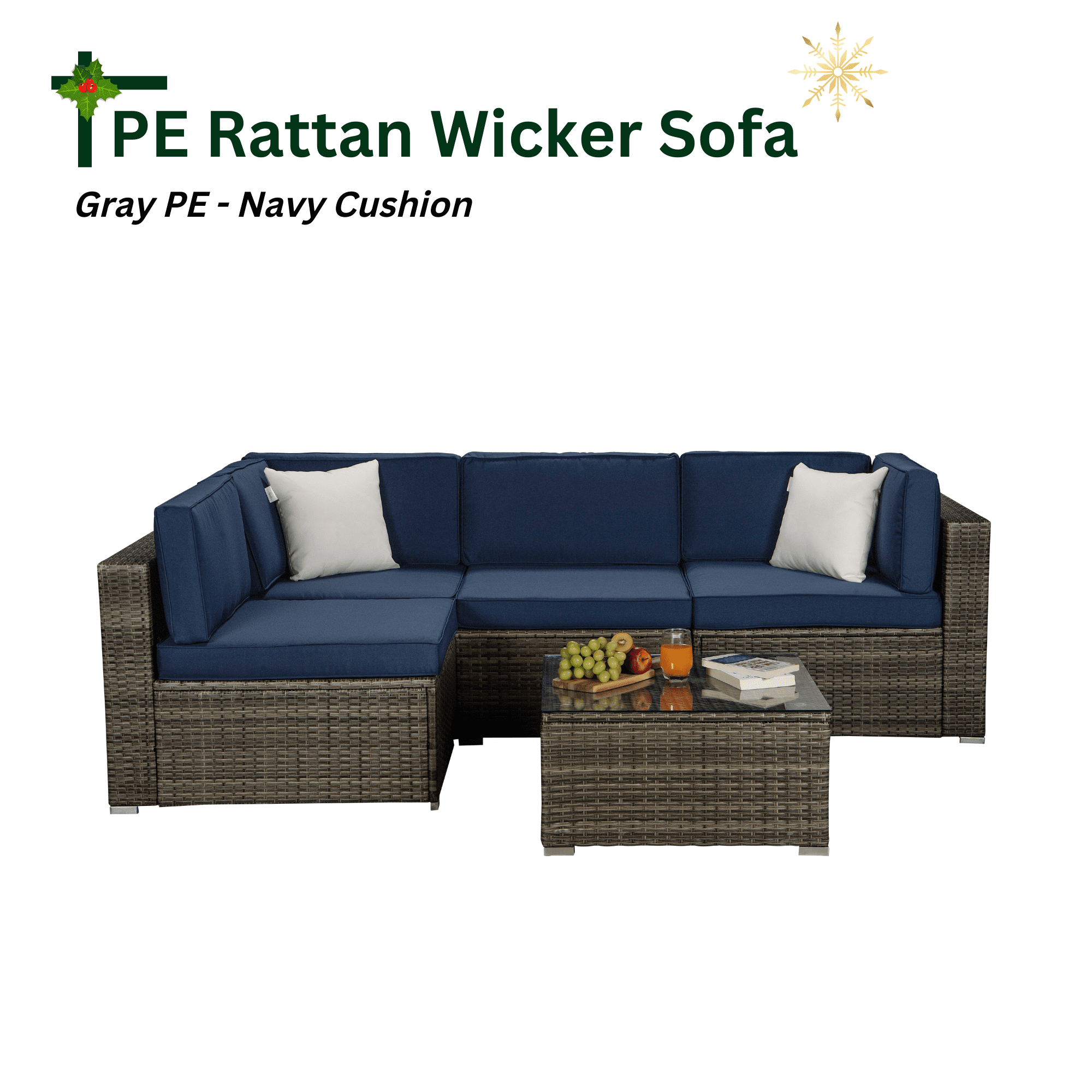 Officery Outdoor Garden Patio Furniture 5Piece Dark Gray PE Rattan