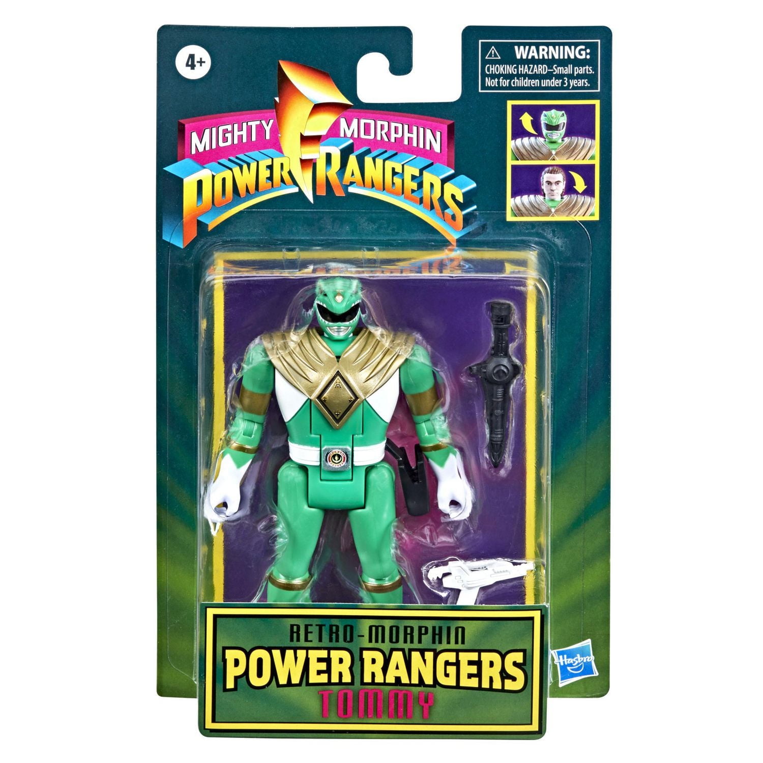 Power Rangers Retro-Morphin Green Ranger Tommy Fliphead Action Figure Inspired by Classic Mighty Morphin Toy for Kids Ages 4 and Up