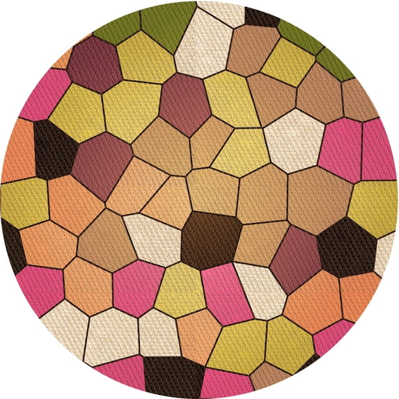 Ahgly Company Machine Washable Indoor Round Transitional Yellow Area Rugs, 7' Round