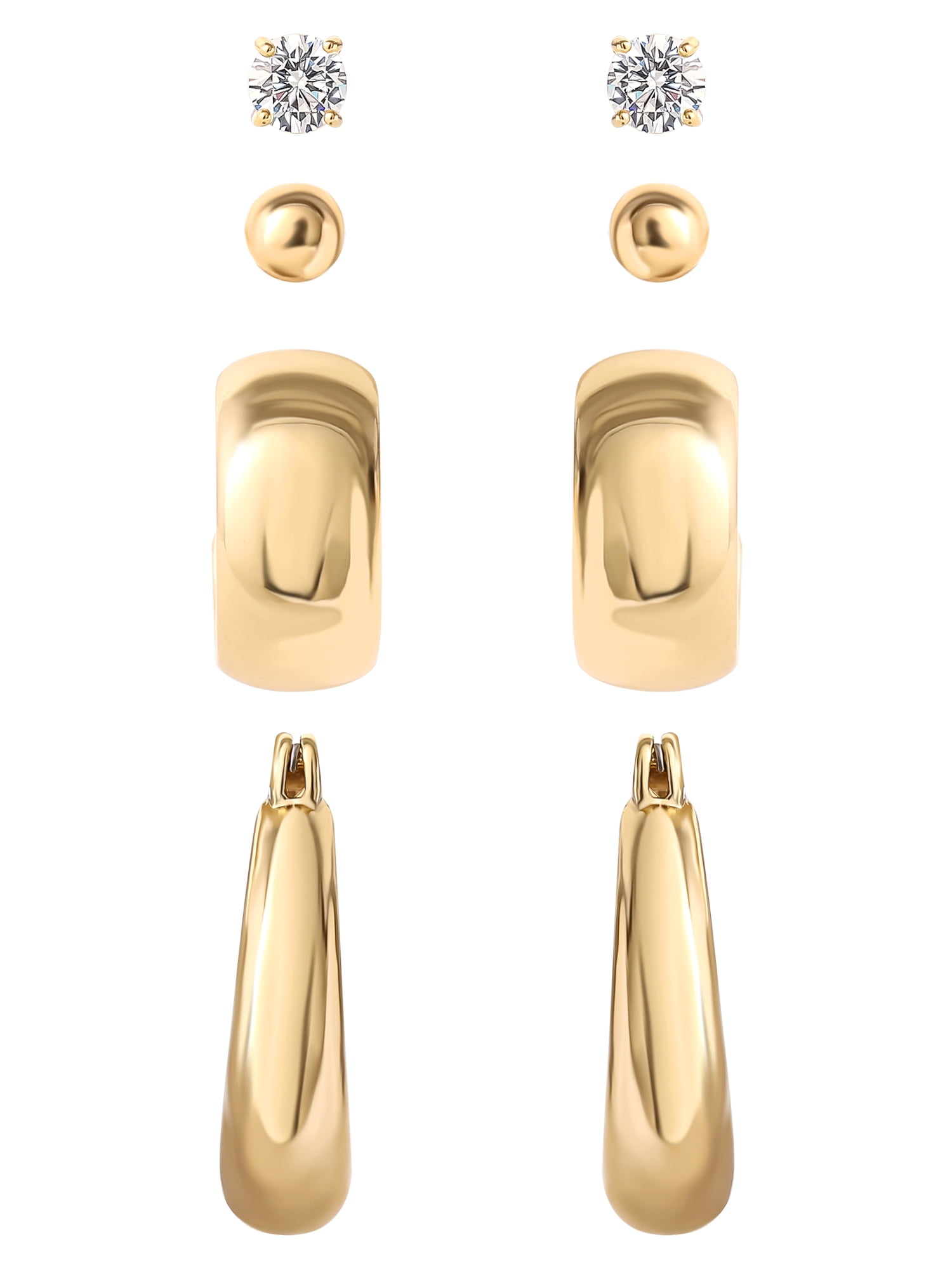 Believe by Brilliance Women's 14kt Gold Flash Plated Fashion Metal Cubic Zirconia 4 Pair Earring Set