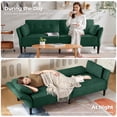thumbnail image 6 of COPIAE 89" Futon Sofa Bed, Convertible Velvet Sleeper Sofa Tufted Futon Couch Bed with 2 Square Pillows, 2 Seater Loveseat with Adjustable Armrests Backrest for Apartment, Office, Green, 6 of 8
