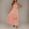 thumbnail image 2 of Summer Dresses For Women 2024 Vacation Fashion Bohemian Strapless Off Shoulder Lace Trim Backless Flowy A Line Beach Long Maxi Dress, 2 of 6