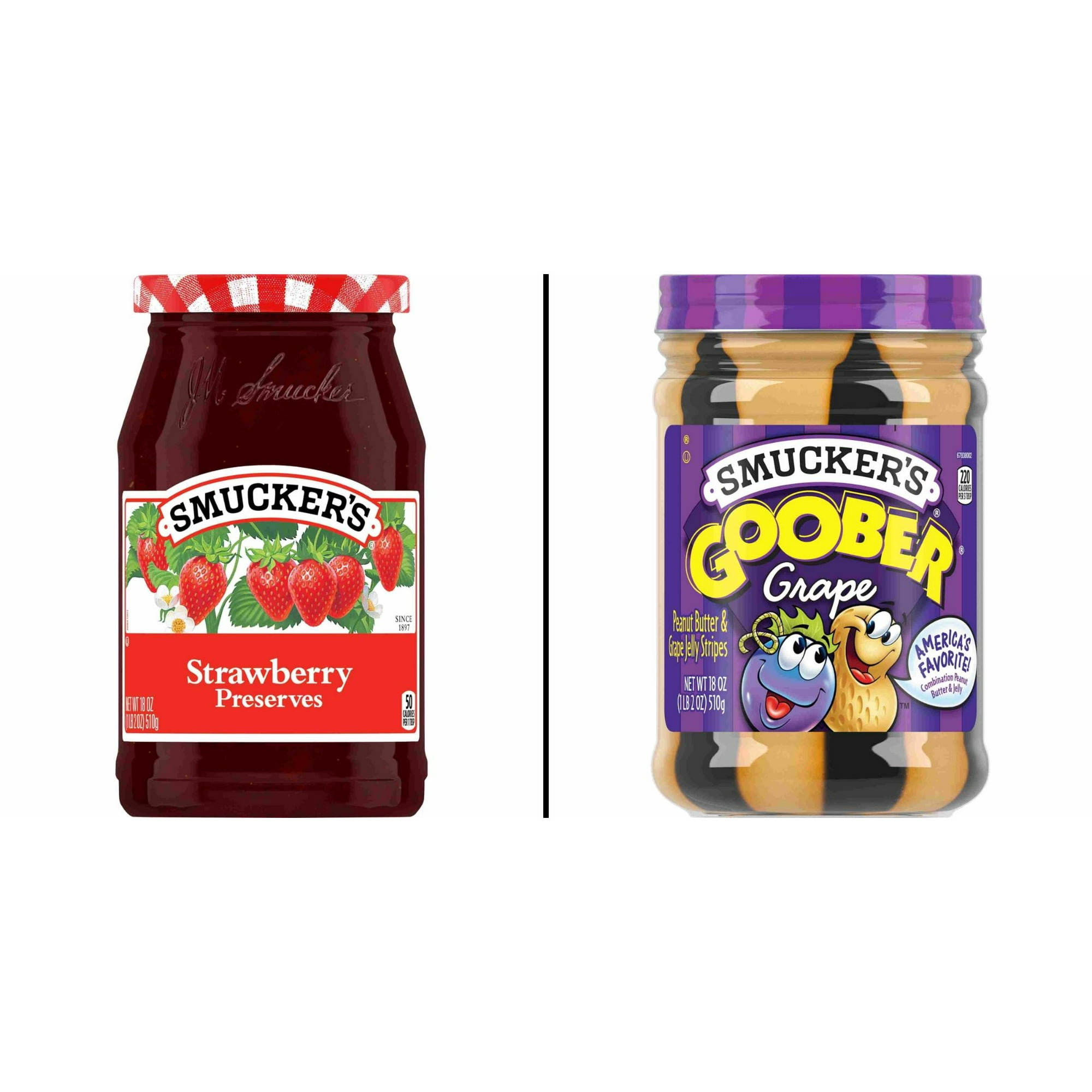 Smucker's Strawberry Preserves 18 oz & Smucker's Goober Peanut Butter and Grape Jelly 18 oz