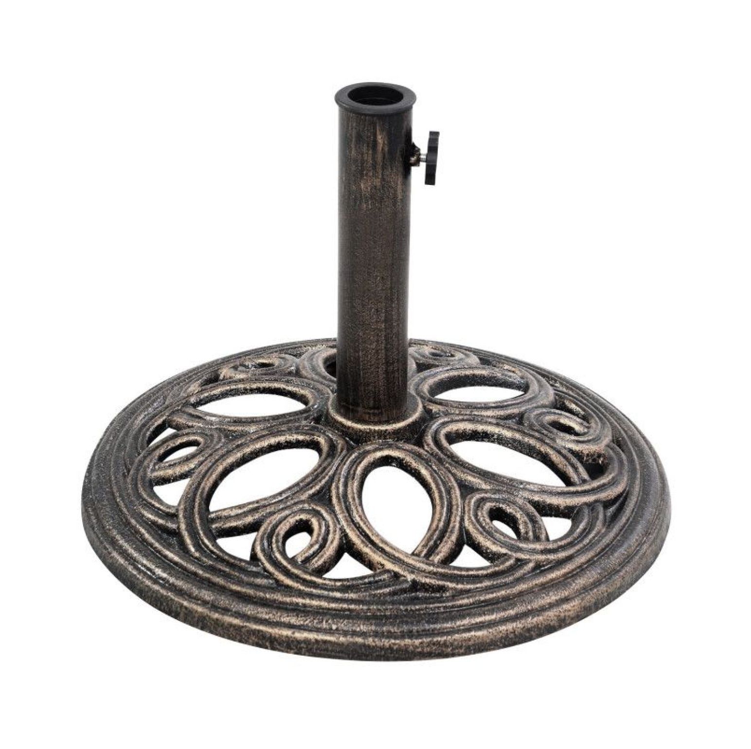 Umbrella Base, 17.75 Inch Round Bronze Patio Umbrella Stand - 23.6 lbs Heavy Duty Cast Iron Base for Garden, Backyard, Poolside