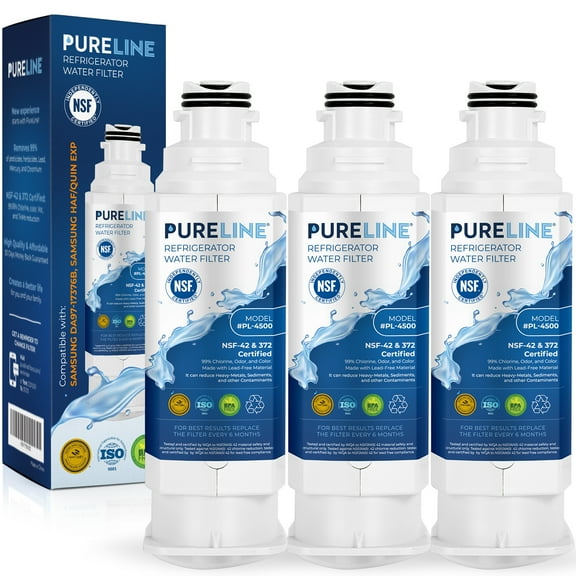 Pureline DA97-17376B and Haf Qin Water Filter Replacement for Samsung HAF-QIN, HAF-QIN/EXP, DA97-08006C, RF23M8070SG, RF23M8070SR, RF23M8090SG, RF23M8090SR, RF23M8570SR, RF23M8590SG. (3 Pack)