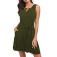 thumbnail image 5 of HIMIWAY Summer Dresses for Women 2023 Women's Fashion Summer Mini Sleeveless V-neck Cross Hollowed Out with Belt Dress Army Green L, 5 of 7