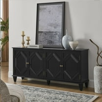 CQSXDA 65.2" Mid Century Modern Buffet Cabinet with Geometric Storage Design in Walnut for Living Room and Kitchen Use，Black