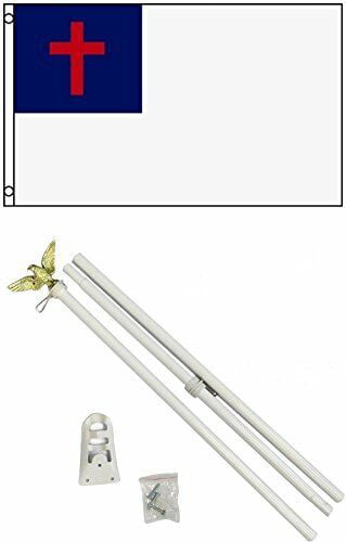 Army White Flag w/ 6' Ft White Flagpole Flag Pole kit Eagle 3x5 U.S 