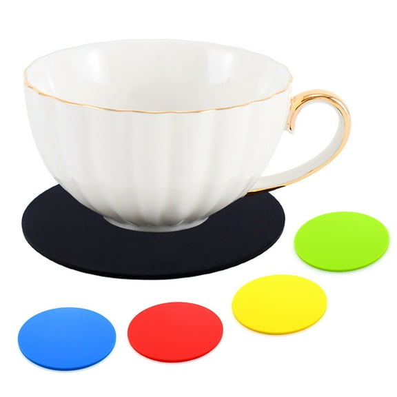 Ludlz Silicone Cup Mats Colorful Table Placements Anti-Skid Coffee Coaster Cushion Placemat Pads Waterproof Round Silicone Anti-Slip Heat Insulation Dinning Table Cup Coaster