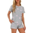 thumbnail image 4 of INSPIRE CHIC Women's Pajama Sets 2 Piece Short Sleeve Top and Shorts Loungewear Sleepwear with Pockets L Light Gray Star, 4 of 6