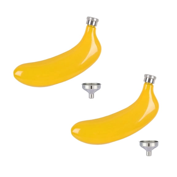 2Pack Stainless Steel Banana Shaped Flask For Portable Liquor Container With Leakproof Cap Glass&Bottle Home Decor