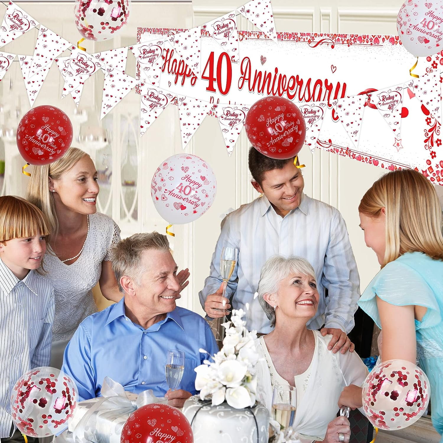Deko-Set Zum 40. Hochzeitstag – Rubin-Jubiläum Banner Mit Wirbeln