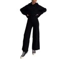 thumbnail image 2 of Conjunto de Dos Piezas para Mujer, Suéter Informal de Punto con Capucha y Pantalones Rectos, Ropa de Viaje para el Otoño. Negro L, 2 of 7