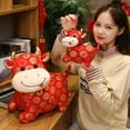 thumbnail image 3 of Pattern Print Cartoon Cow Plush Stuffed Doll Chinese New Year Decor Toy Mascot, 3 of 6