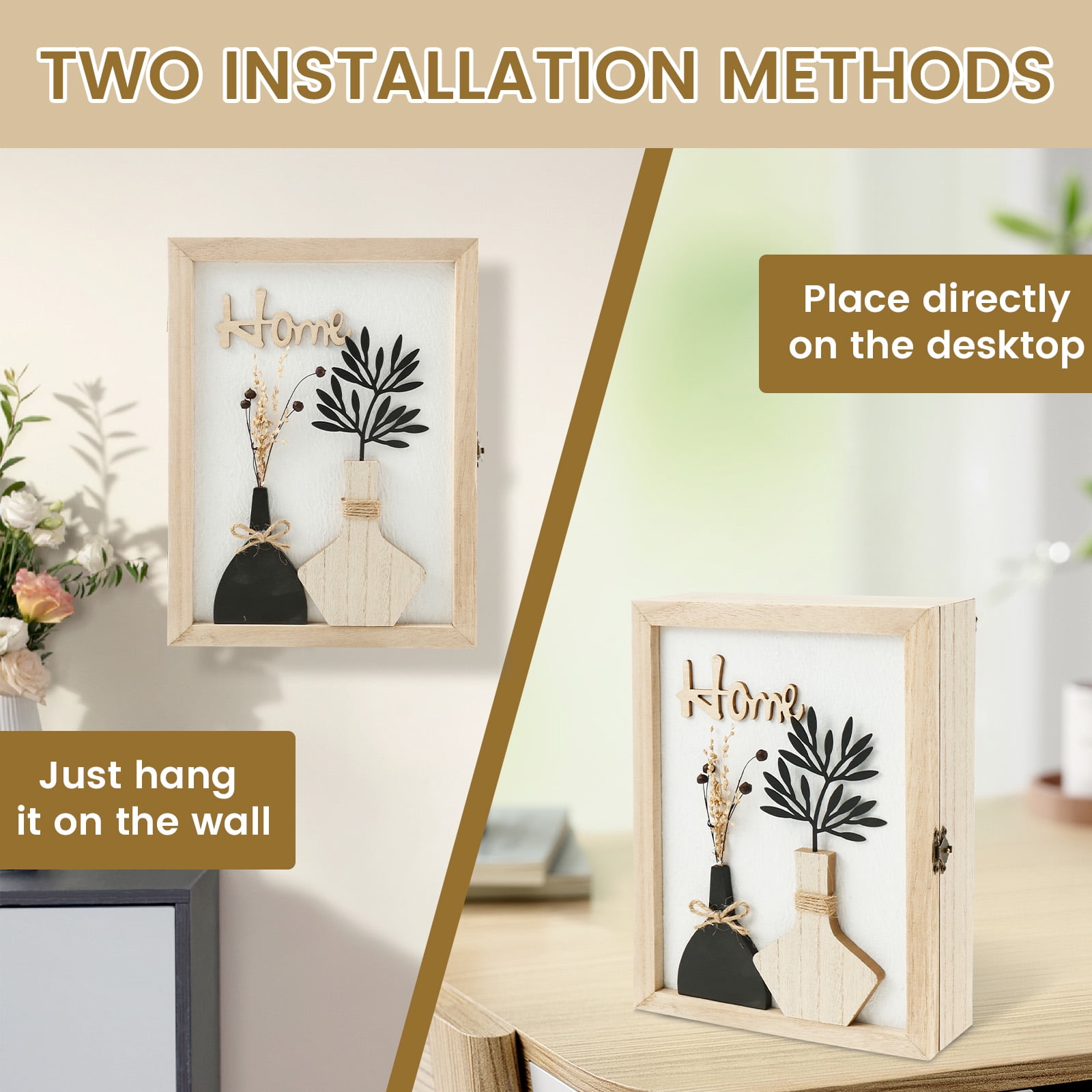 Sutowe Wooden Key Box Decorative Wall Mount Wooden Key Holder with 6 Hooks Rustic Access Card Hanger Organizer for Home Entryway Hallway