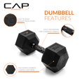 thumbnail image 2 of CAP Barbell Peso de mano con mancuernas hexagonales recubiertas de goma de 30 LB - Par | Mango negro, 2 of 6