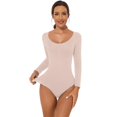 thumbnail image 2 of SnnmBlm Bodysuit for Women Long Sleeve Scoop Neck Basic Body Suits Tummy Control Solid Color Fasion Slim Fit Lightweight Shapewear Beige XL, 2 of 4