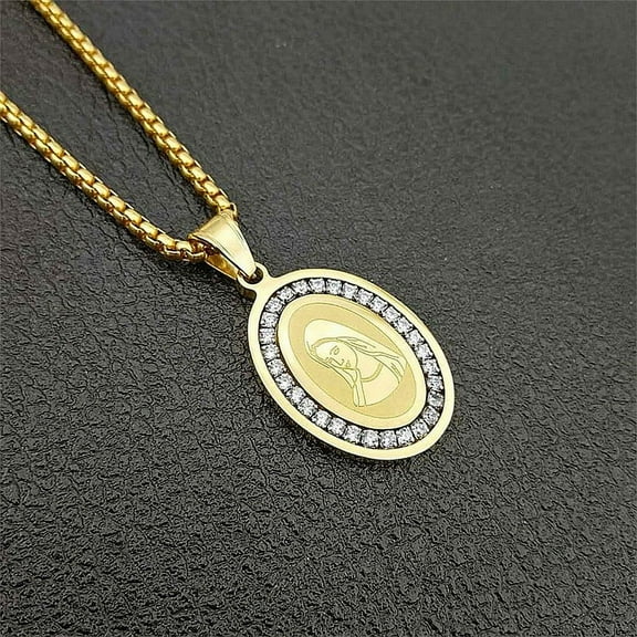 Catholic Virgin Mary 14K Yellow Gold Pendant Bohemian Beaded Necklace for Women New Fashion Religious Prayer Jewelry Gift