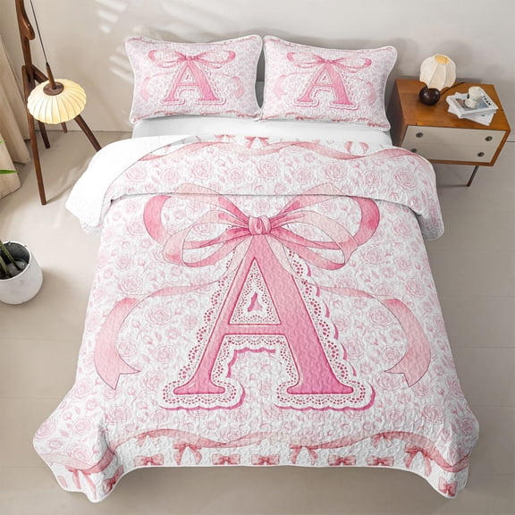 Catabedysis Ribbon Abc Print A Quilt Full,Personalized Monogrammed Gifts Full Bedspread Sets For Girls,3 Pieces