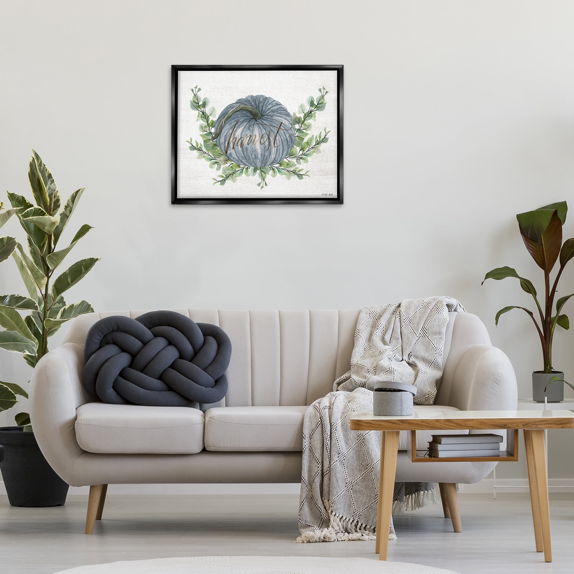 Stupell Industries Blue Harvest Pumpkin Food & Beverage Painting Black Floater Framed Canvas Art Print Wall Art, 31 x 25