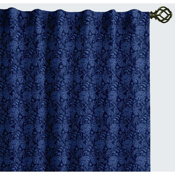 Vargottam Cotton Curtains for Windows - 3-in-1 Rod Pocket/Back Tab Short Window Drapes - Light Filtering Cotton Canvas Panels - Set of 2, 52"x63" - Floral Print (Blue)