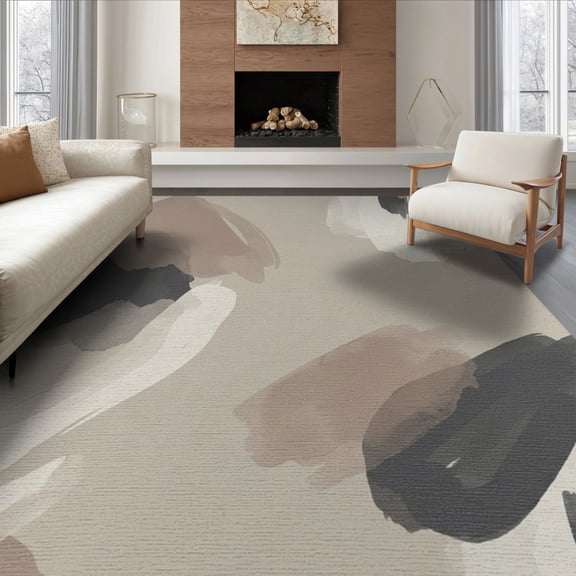 ODIKA 8'x10' Washable Area Rug Non-Slip Chair-Friendly Mat Abstract Geometric Color Block With Gentle Watercolor Effects for Dining Room, Large Office, Lounge