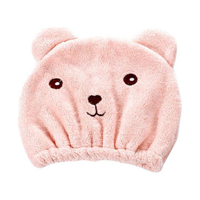 Gorro de baño de secado rápido con animales de dibujos animados para mujer, gorro de secado para el cabello de lana de Coral suave para ducha (rosa)
