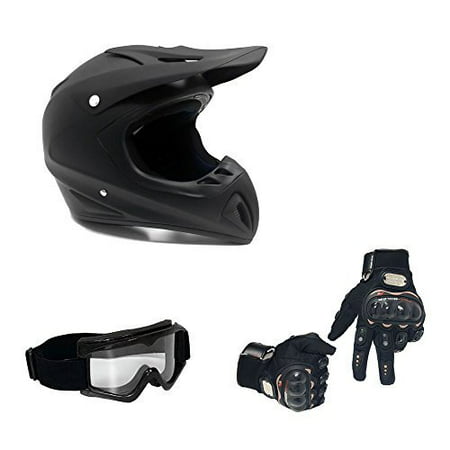 COMBO Adult Motorcycle Off Road Helmet DOT - MX ATV Dirt Bike Motocross UTV (M, Matte Black) with Riding Gloves and