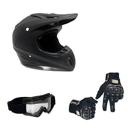 Men Off Road Helmets - COMBO Adult Motorcycle Off Road Helmet DOT - MX ATV Dirt Bike Motocross UTV (M, Matte Black) with Riding Gloves and Goggles