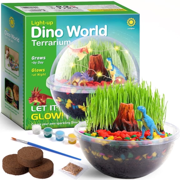 Piano Potato Light-Up Dino World Terrarium Kit – DIY STEM Craft Set, Grow Your Own Dinosaur Habitat, Creative Night Light Gift for Kids Ages 8-12