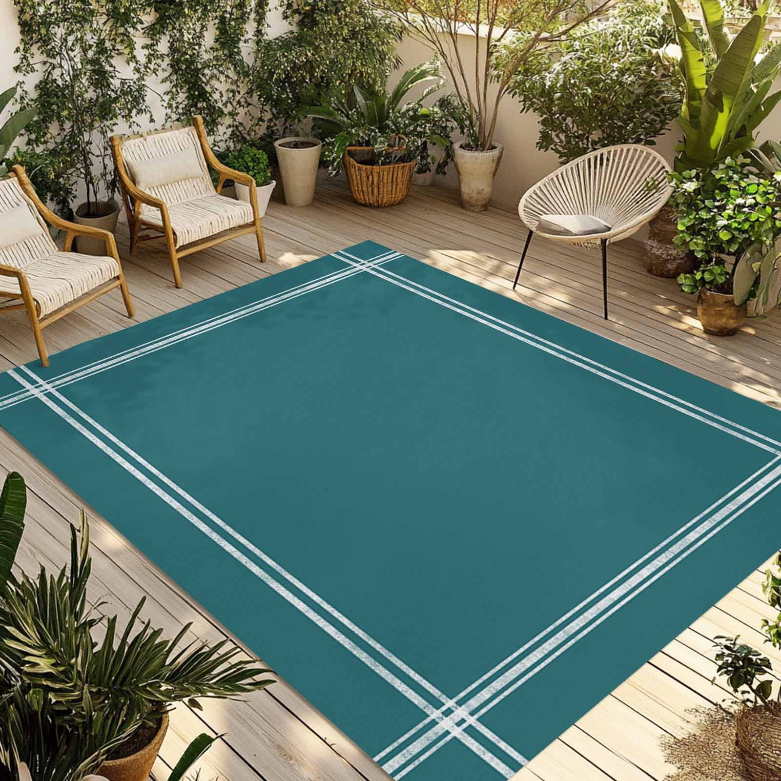 Outdoor Rug 5x8ft Solid Color Large Area Rug Turquoise Indoor Outdoor Carpet Outdoor Rugs Mats for Patio Camping,RV,Front Door, Outside Decor