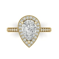 2.36 ct Pear Cut Simulated Diamond Halo 18K Yellow Gold Womens Engagement Ring
