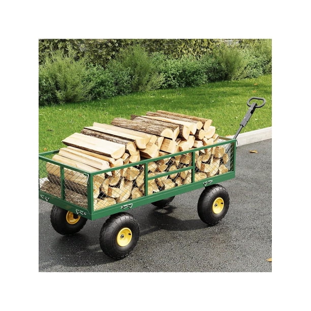 900 lbs garden cart on wheels con adjustable handles: heavy - duty steel garden wagon con removable mesh sides to convert into a flatbed wagon para lawn y farm yard