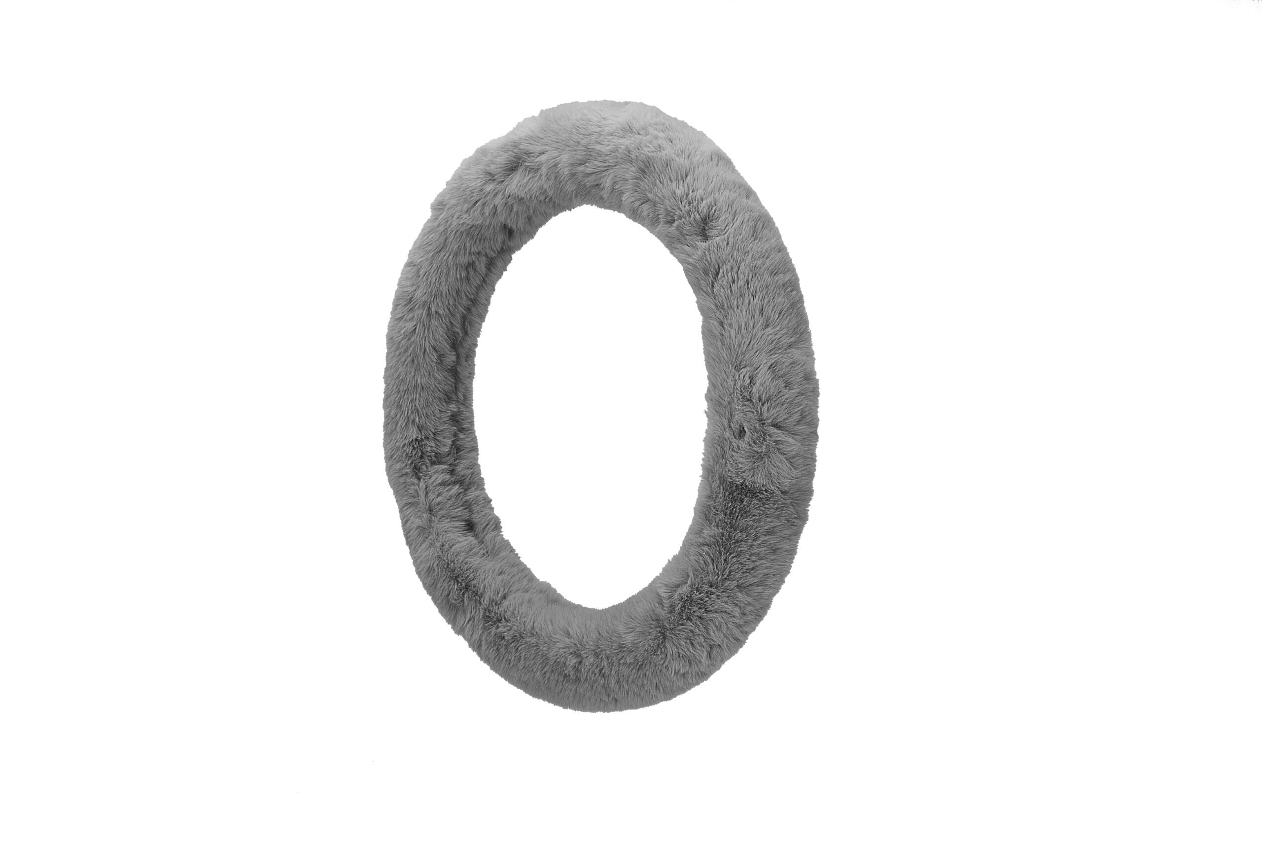 Emerald Universal 14.6"-15.4" Plush Steering Wheel Cover, Soft Faux Fur - Grey