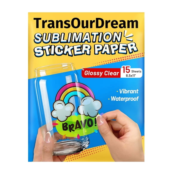 TransOurDream Sublimation Sticker Paper-15 Pcs 100% Glossy Clear Waterproof Sublimation Stickers 8.5x11 for Sublimation Inkjet Printer with Sublimation Ink, Decoration for Mugs, Phone Cases, Tumbler